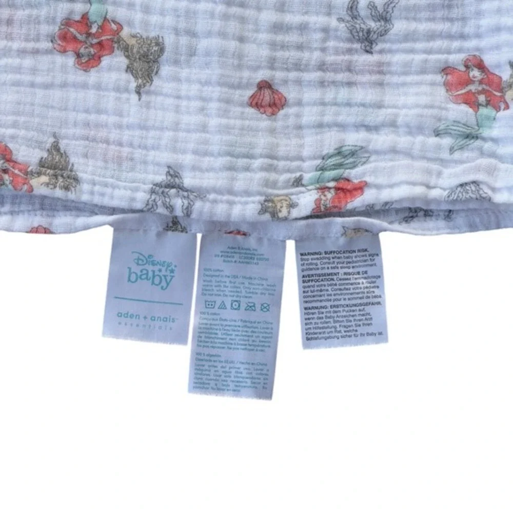 aden anais Disney Little Mermaid Muslin Swaddle Blanket Ariel White Cotton 40x40